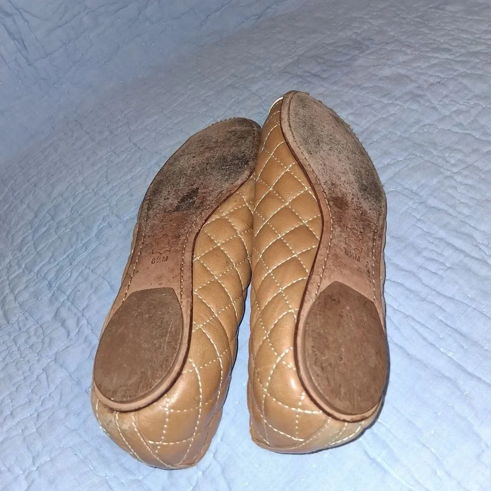 Tory Burch Brown and Cream Quilted Flats 8.5M